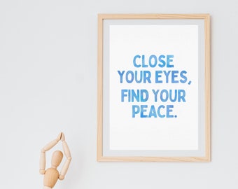 Encuentre su cita de paz Mindfulness Impresión Arte Cartel Azul Acuarela Estética Inspiradora Yoga Decoración Afirmación Positiva Descarga Digital