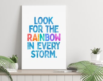Busque la cita del arco iris Imprimir cartel de arte edificante Arco iris Acuarela Tipografía estética Niños Afirmación consciente Descarga digital