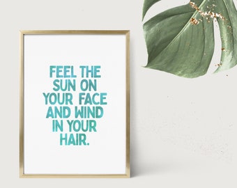 Siente el sol en tu cara Cita Naturaleza Impresión Edificante Arte Cartel Verde Acuarela Estética Tipografía Consciente Afirmación Descarga Digital