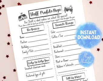 Lista de cosas favoritas de los maestros imprimible, Encuesta de maestros, Cuestionario de regreso a la escuela, PTA imprimible, Encuesta todo sobre mí, Favoritos de los maestros