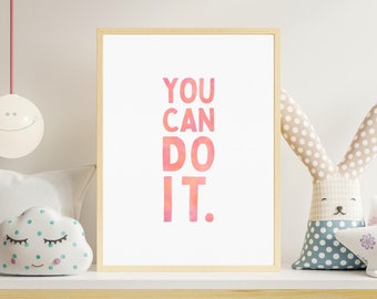 Usted puede hacerlo citar impresión motivacional cartel de arte edificante acuarela femenina tipografía estética afirmación positiva descarga digital