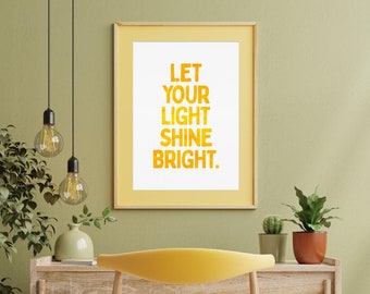 Deje que su luz brille cita edificante impresión arte acuarela tipografía Sunny Kids aula decoración afirmación positiva cartel descarga digital