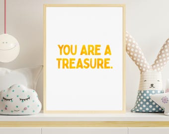 Eres un tesoro impresión arte edificante amarillo brillante acuarela tipografía niños aula decoración afirmación positiva cartel descarga digital