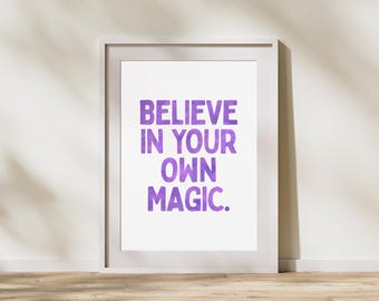 Cree en tu propia impresión mágica Póster de arte edificante Púrpura Minimalista Acuarela Tipo Afirmación Niños Mindfulness Decoración Descarga digital