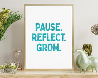 Pausa Reflejar Crecer Mindfulness Impresión Edificante Arte Cartel Verde Acuarela Estética Niños Mindfulness Afirmación Positiva Descarga Digital