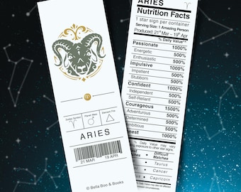 Aries Bookmark ~ Zodiac Horoscope Astrology ~ Nutritional Label ~ Personality Ingredients
