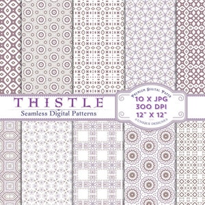 Cardo - Papeles decorativos digitales 10 patrones únicos sin costuras 30x30 cm - Encuadernación, álbumes de recortes, diarios y decoupage - Morado, lila y lavanda