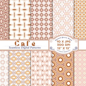 Papeles decorativos digitales para café - 10 patrones únicos sin costuras de 30,5 x 30,5 cm - Encuadernación, álbumes de recortes, diarios y decoupage - Café, crema y caramelo