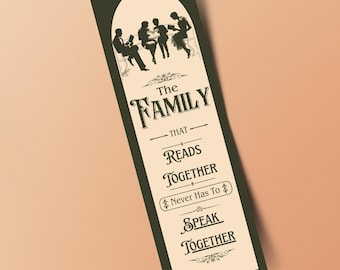 Marcapáginas divertido para amantes de los libros con anuncio vintage: La familia que lee junta...
