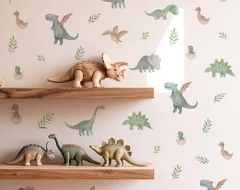 Pegatinas de pared de dinosaurios de acuarela para guardería