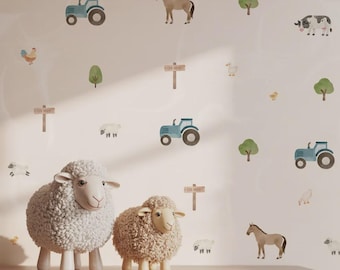 Farm Animal Wall Stickers, Watercolour Nursery Playroom Decals