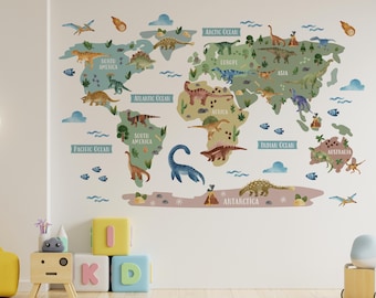 Dinosaur World Map Nursery Wall Sticker