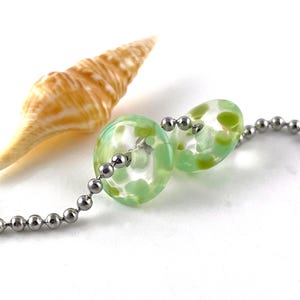 Soft Green, Lampwork Glass Disk Bead Pair, Handmade Lampwork Bead Pair, earring bead pair