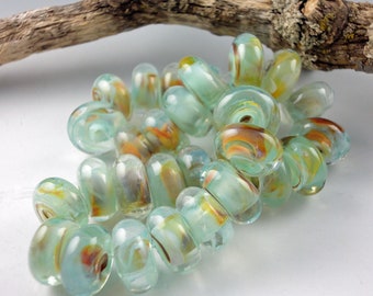 Sand and Sea, 8 Lampwork Glass Bead set, artist jewelry designer supplies, handmade spacer bead