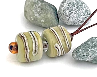 Lichen, Lampwork Glass Bead Pair, Artist Jewelry Supplies, earring pair