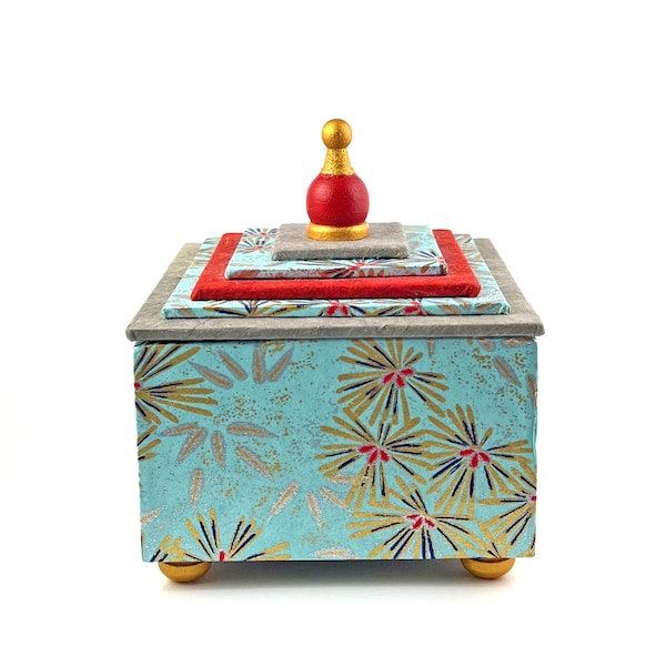 Cofre del tesoro de papel washi japonés, joyero artesanal decorativo, cartón hecho a mano, regalo de boda o cumpleaños, 8,9 x 8,9 cm