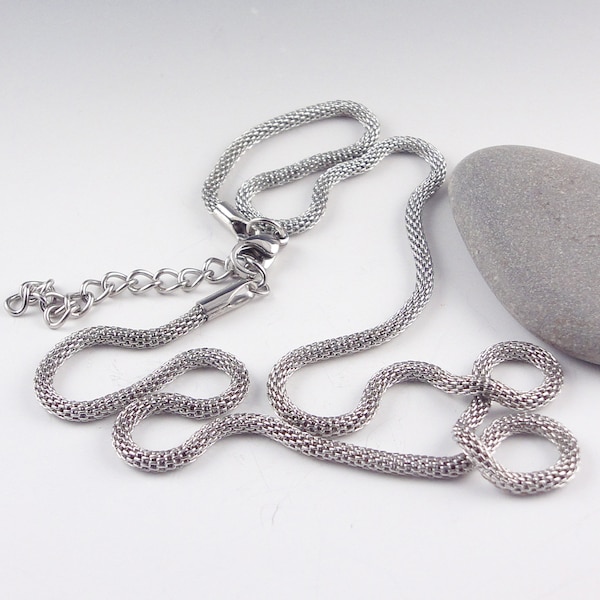 Stainless steel knit mesh necklace, Beadable BHB necklace, 2.2mm diameter Fits Euro Charm and big hole slider beads