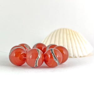 Carnelian Rounds, 8 Lampwork Glass Beads set, handmade artisan designer jewelry supplies