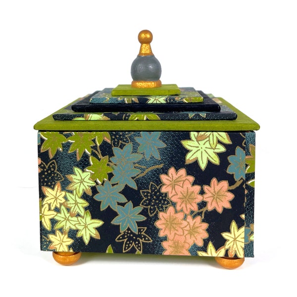 Japanese Washi Paper Treasure Box, Decorative Artisan Jewelry Trinket Box, Handmade Cartonnage, Wedding or Birthday Gift, 3.5" x 3.5"