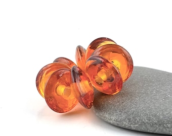 Medium Topaz, 13mm Artisan lampwork glass 8 Disk Beads, Jewelry Designer Supplies, Earring Bead Pairs