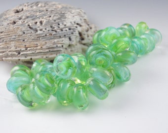 Woodland Sprite, 8 Lampwork Glass Bead set, artist jewelry designer supplies, handmade spacer bead