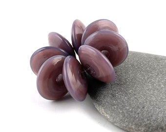 Dusty Lilac, 13mm Artisan lampwork glass 8 Disk Beads, Jewelry Designer Supplies, Earring Bead Pairs
