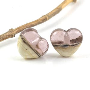 Sepia Hearts, Artist Lampwork Glass Bead Earring Pair, glass spacer bead, designer jewelry supplies