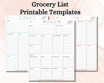 Lista de compras minimalista para imprimir, modelo de planejamento de refeições (PDF)