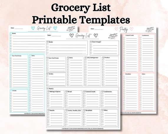 Grocery List Printable Template, Grocery Planner Bundle, Food Shopping List, Minimalist, Meal Plan, PDF, Letter Size