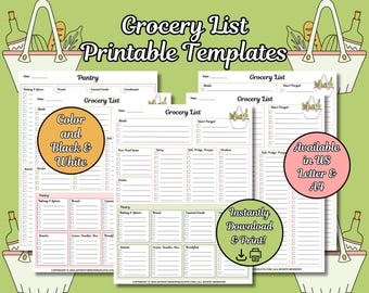 Planilha minimalista para lista de compras, modelos em verde e pêssego (PDF, tamanho Carta e A4)