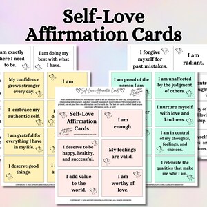 Cartes d'affirmation de l'amour-propre imprimables, jeu de cartes d'affirmation positive de l'amour de soi, soins personnels, confiance en soi, estime de soi, PDF