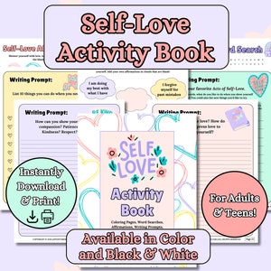 Selbstliebe-Übungsbuch zum Ausdrucken, Ausmalen, Wortspiele, Erwachsene, Teenager, Selbstfürsorge, Arbeitsbuch zur Selbstliebe, Sofort Download, PDF, A4