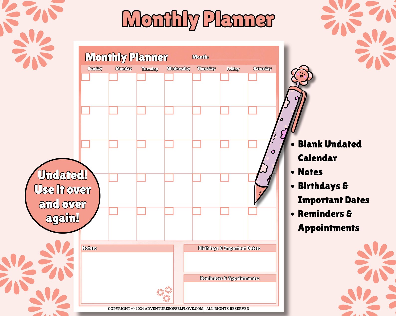 Daily Weekly Monthly Printable Planner Bundle, Orange Undated Planner ...