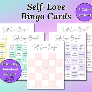 Self Love Bingo Cards, Printable, Self Care Activity, Wellness, Mindfulness, Mental Health Checklist, Bingo Games, Instant Download, PDF