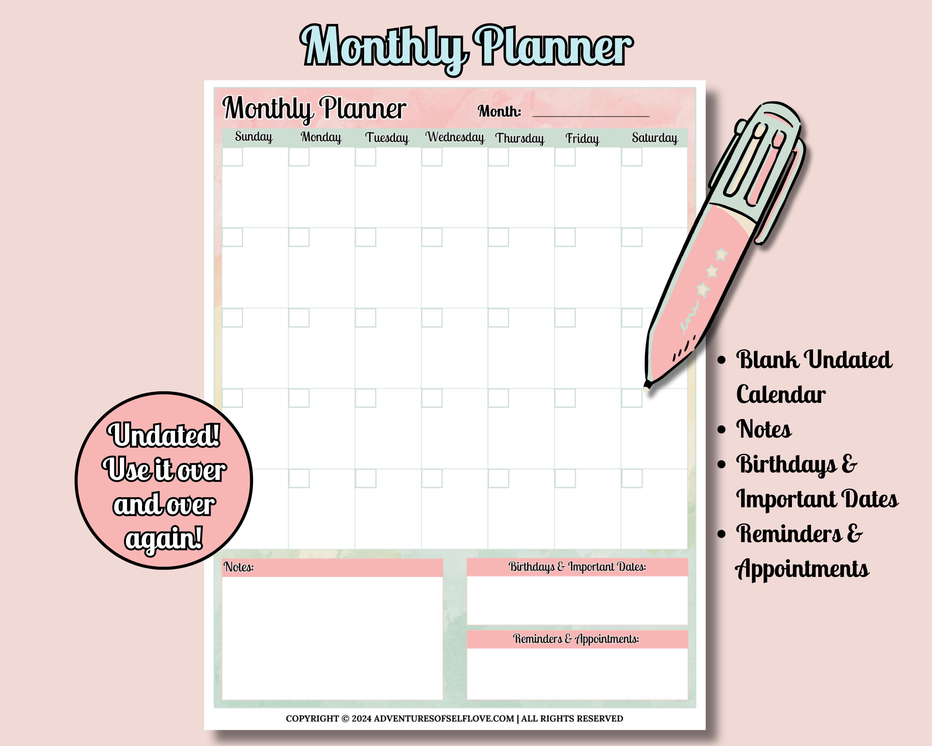 Daily Weekly Monthly Printable Planner Bundle, Undated Planner ...