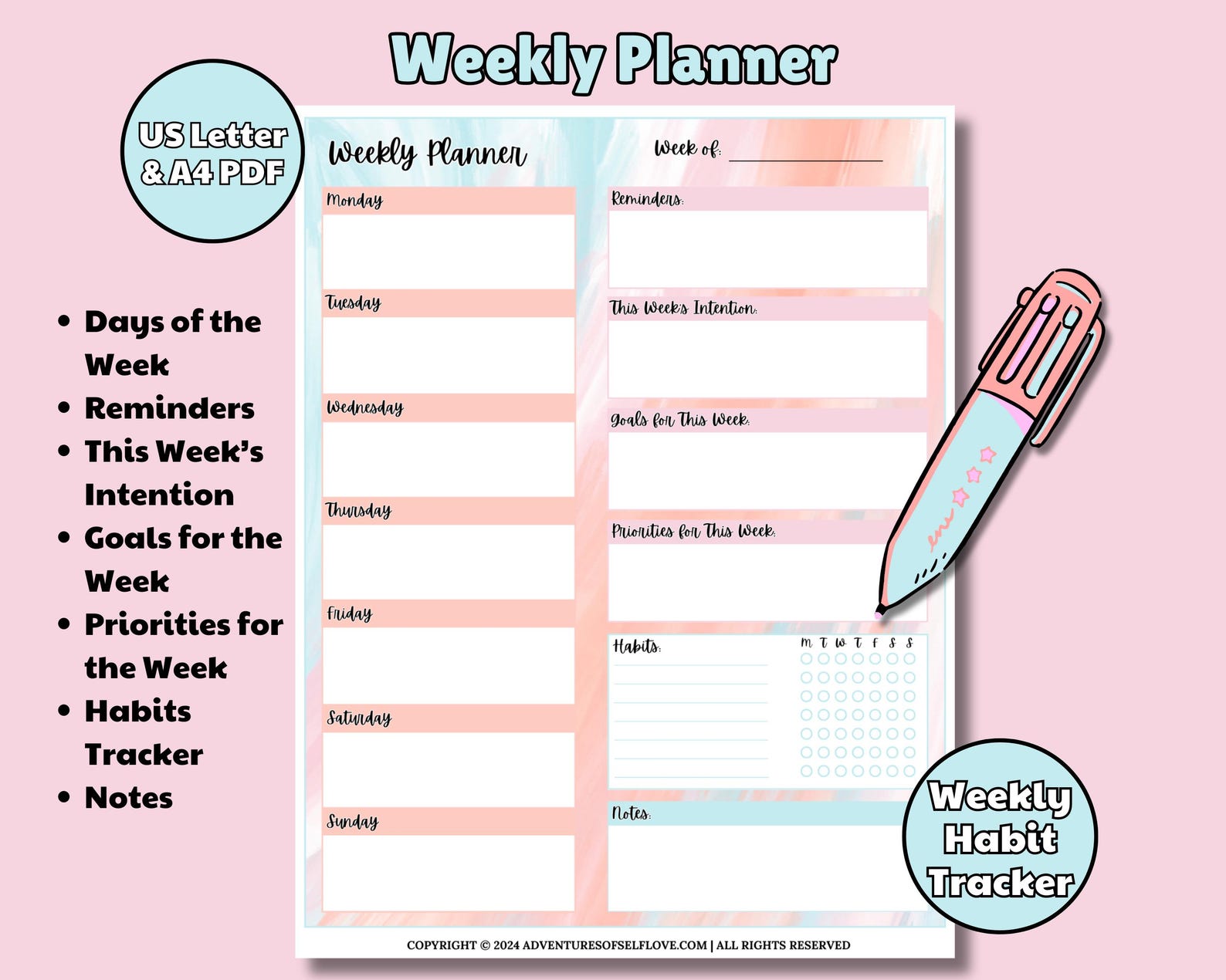 Daily Weekly Monthly Printable Planner Bundle, Undated Planner ...