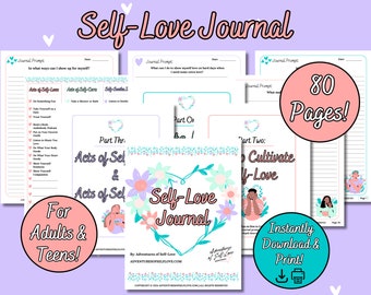 Guided Self-Love Journal, Writing Prompts, 80 Pages (PDF)