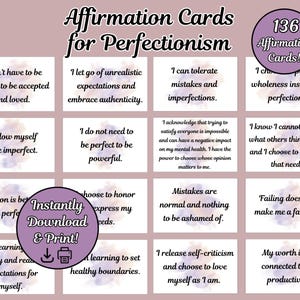 Cartões de Afirmação para Perfeccionistas, Afirmações Diárias Positivas para Imprimir para Superar o Perfeccionismo, Baralho de Cartas de Pensamento Perfeccionista, PDF