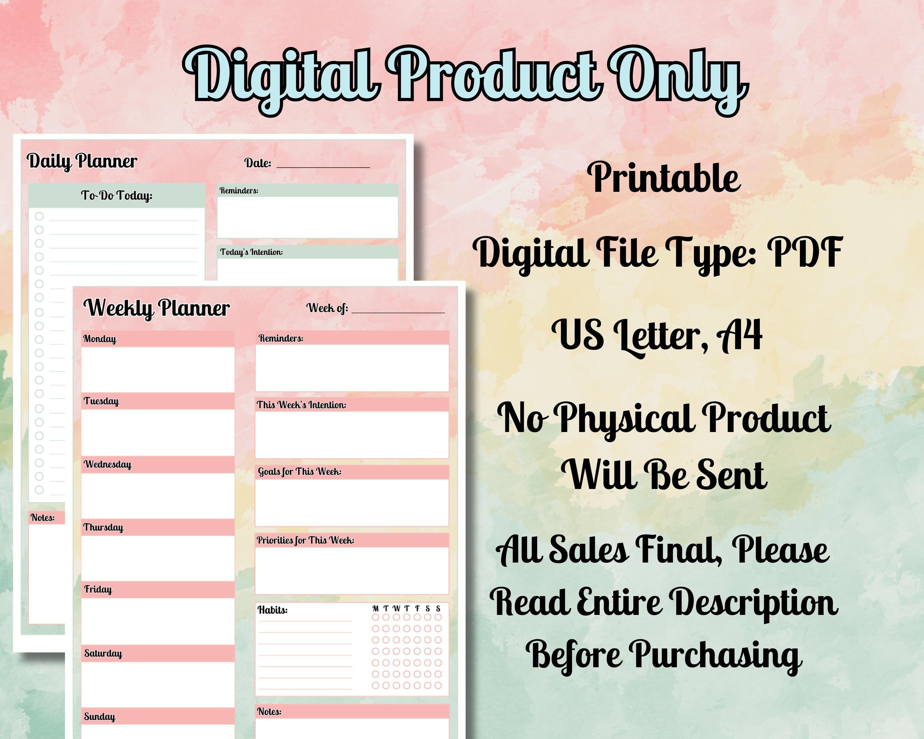 Daily Weekly Monthly Printable Planner Bundle, Undated Planner ...