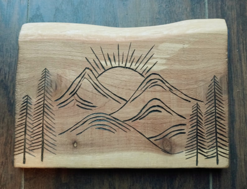Handmade, Nature Inspired Wood Burn, Pyrography Craft With Mountain ...