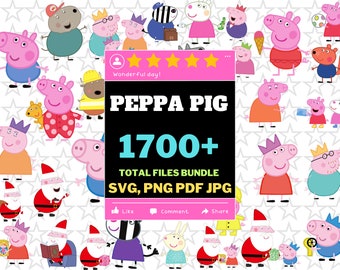 MEGA Peppa Pig SVG, Bundle Layered SVG, Layered und sofort herunterladbare Dateien für Cricut, Peppa Pig PNG Clip Art und Printables für T-Shirt