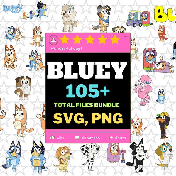BUNDLE Bluey SVG Files Set Bundle | Only Bluey svg and png, Bluey Family Bundle | Bluey and Bingo Svg Cut Files | Trendy