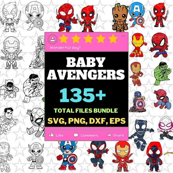 Baby Avengers Svg MEGA Bundle, Chibi Superhero Png, Bundle Layered Svg, Avengers Png, Svg for Cricut, Svg for Silhouette, Layered, Dxf, Eps