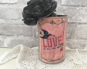 Distressed Recycled Painted Pink Tin Can Pencil Holder Shabby Chic Tin Can Storage Planter Vase Gift for Her Under 10 Cottage Decor
