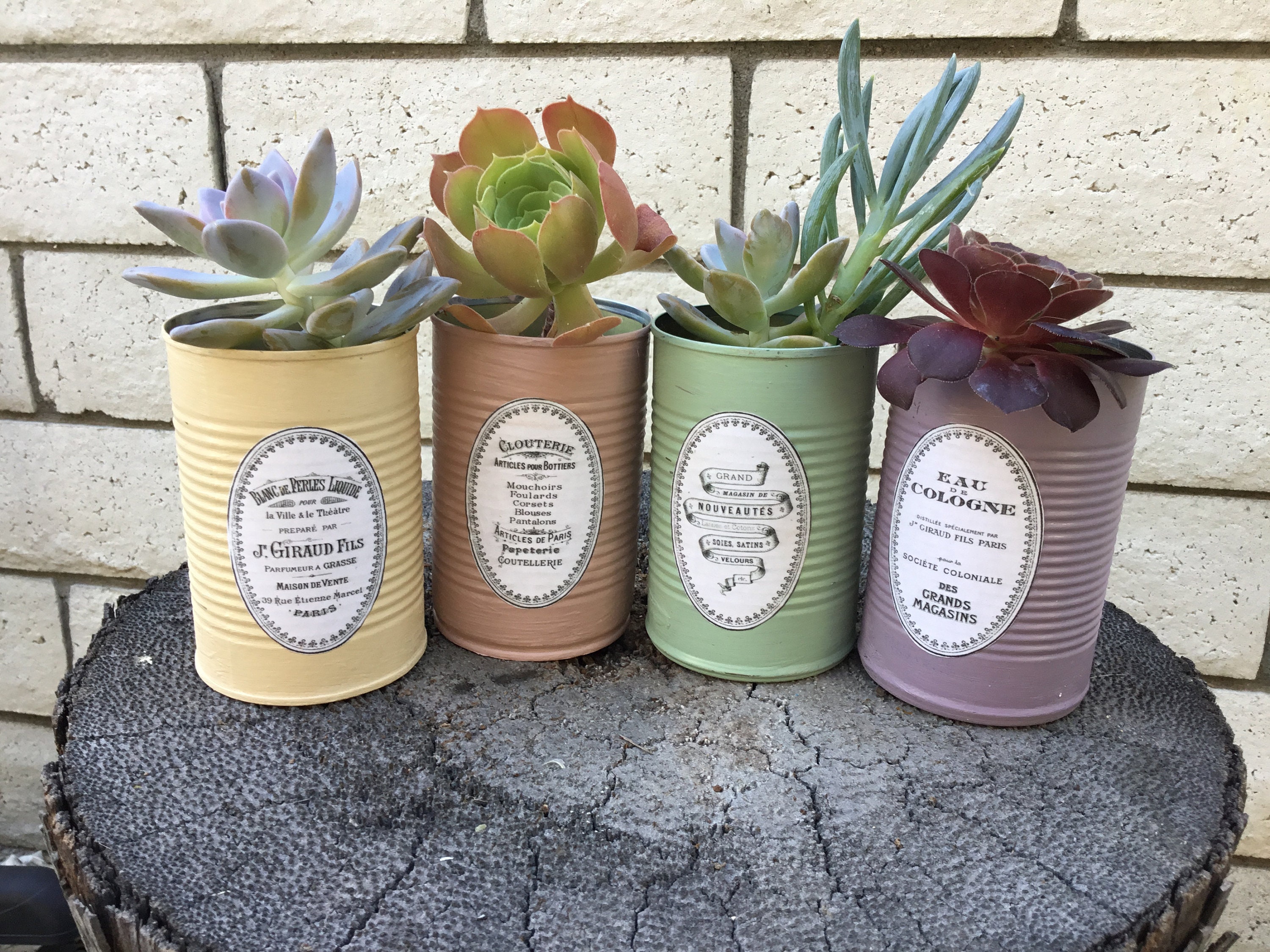 Painted Tin Cans French Decoupage Tin Cans Set of 4 Tin Can Etsy