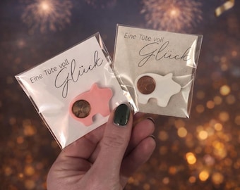 Lucky pig with lucky penny – New Year's Eve lucky charm | Party favor & table decoration for the turn of the year | Bag full of luck