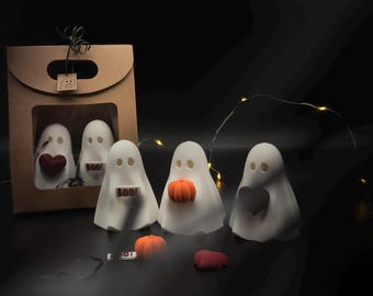 Ghost decoration set with interchangeable signs | 2 cute ghosts | Halloween and autumn decorations | 3D printed from PLA
