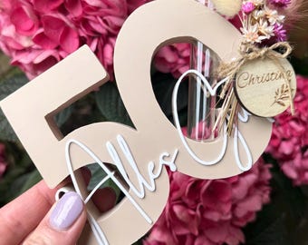 50th Birthday Money Gift with Test Tube | Personalized 50th Birthday Gift | Gift Certificate Holder | Birthday Gift with Dried Flowers |