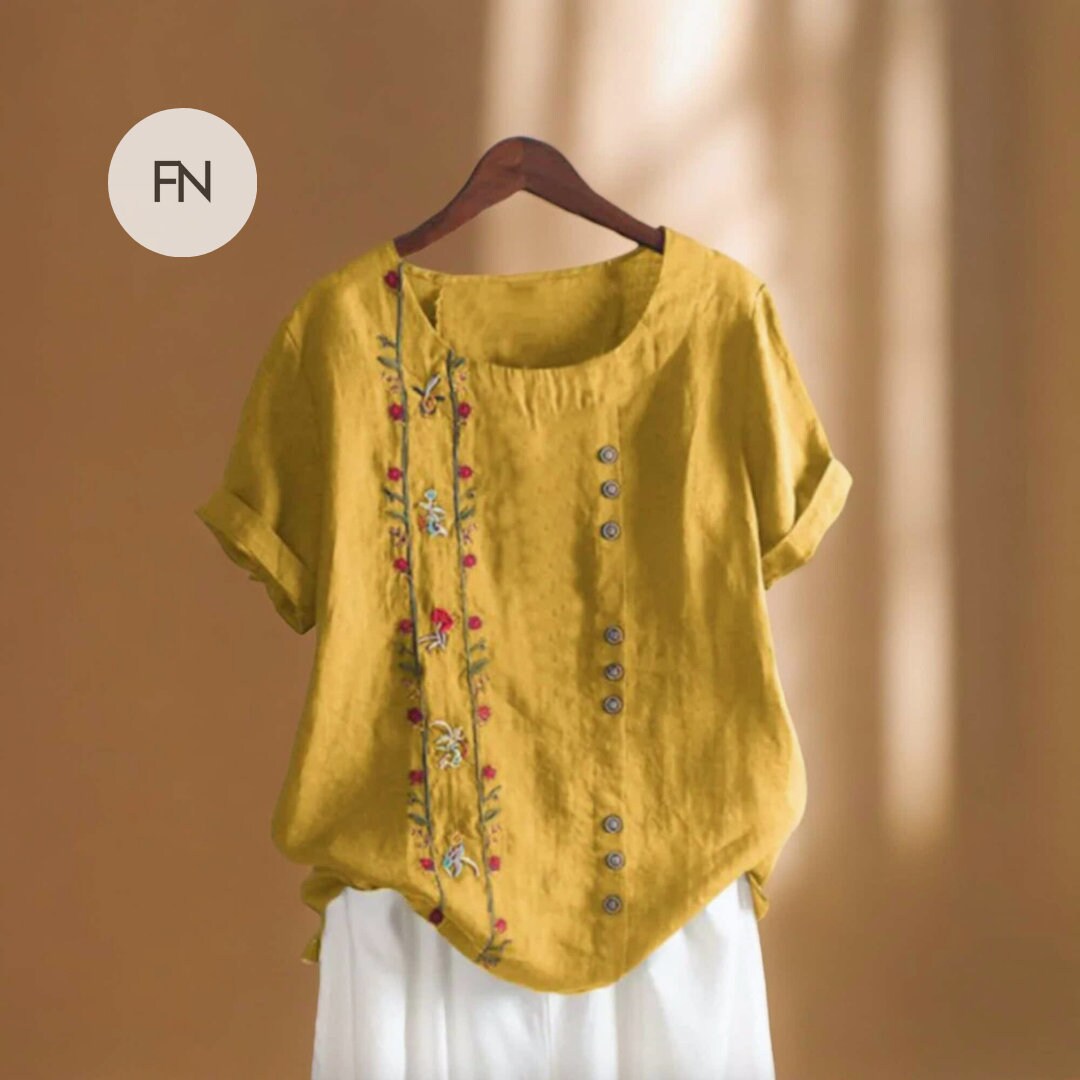 Women's Cotton And Linen Tassel Lace-up Embroidered Shirt Embroidered Trousers