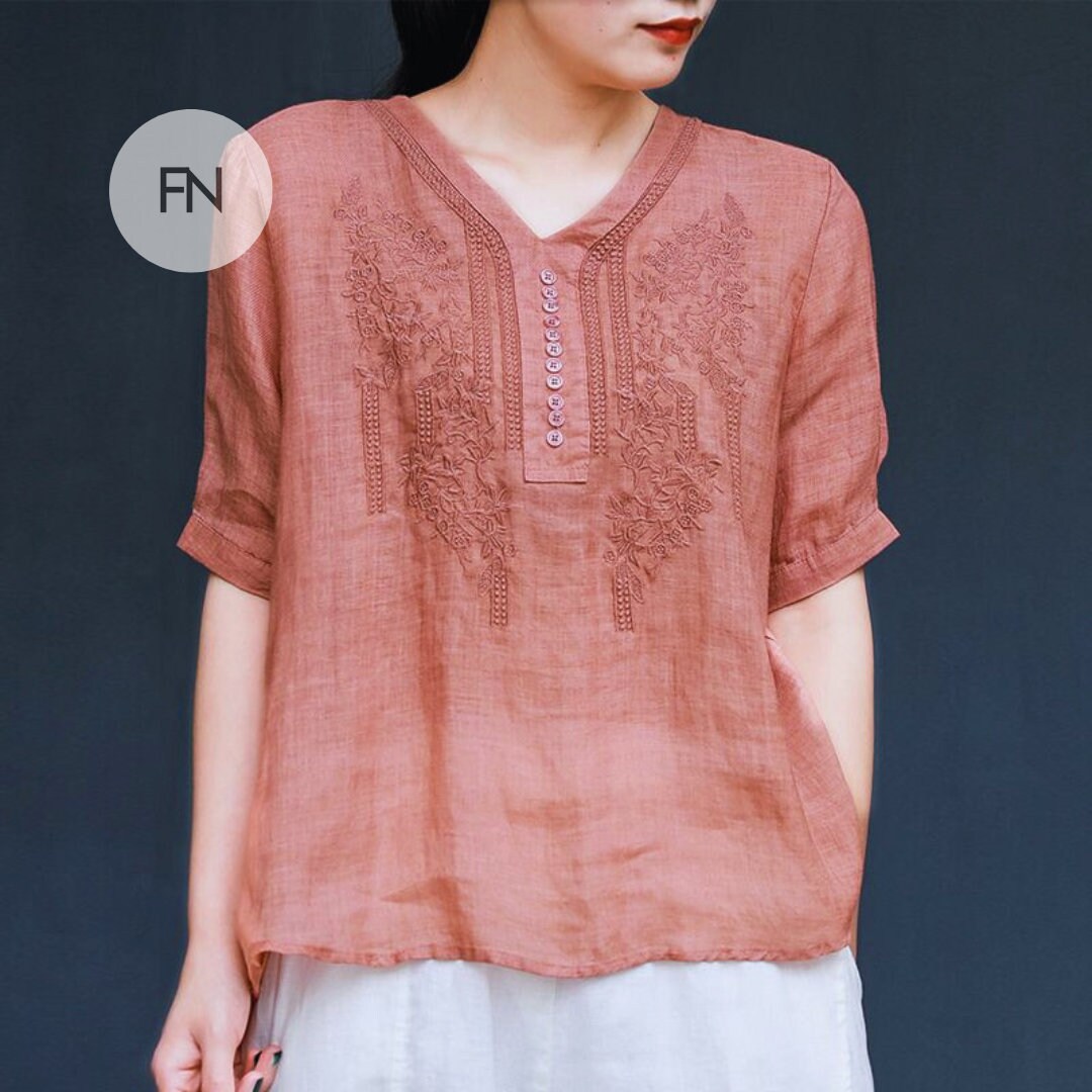 Marisol | Women’s Summer Bohemian Embroidered Blouse with V-Neck main image 1
